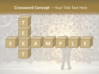 A Man Standing In Front Of A Wall Of Gears PowerPoint Template