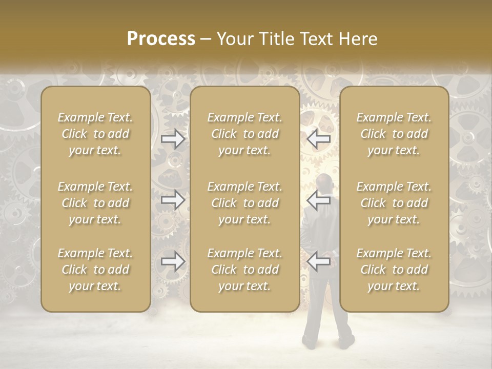 A Man Standing In Front Of A Wall Of Gears PowerPoint Template