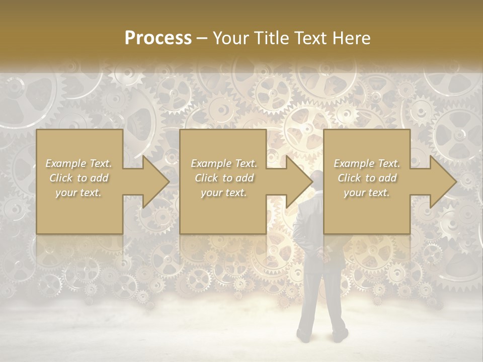 A Man Standing In Front Of A Wall Of Gears PowerPoint Template