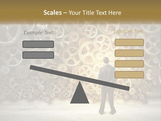 A Man Standing In Front Of A Wall Of Gears PowerPoint Template