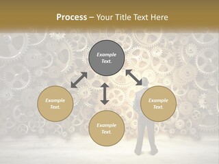 A Man Standing In Front Of A Wall Of Gears PowerPoint Template