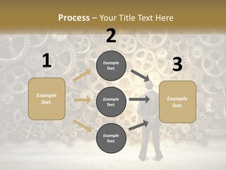 A Man Standing In Front Of A Wall Of Gears PowerPoint Template