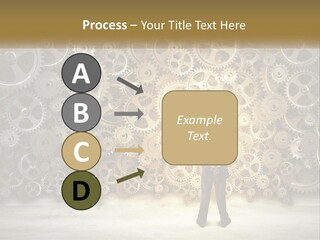 A Man Standing In Front Of A Wall Of Gears PowerPoint Template