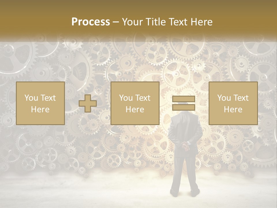A Man Standing In Front Of A Wall Of Gears PowerPoint Template