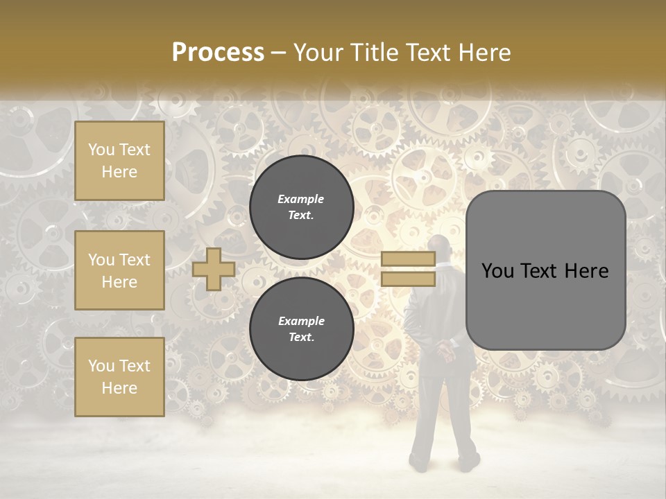 A Man Standing In Front Of A Wall Of Gears PowerPoint Template