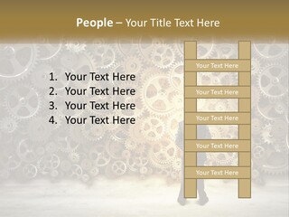 A Man Standing In Front Of A Wall Of Gears PowerPoint Template