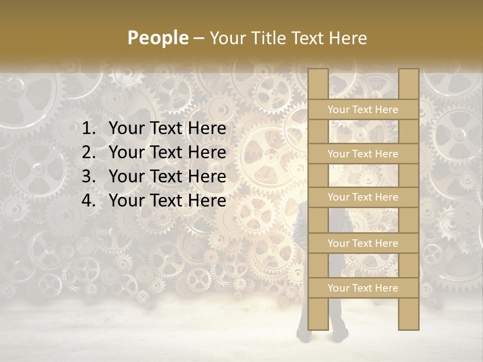 A Man Standing In Front Of A Wall Of Gears PowerPoint Template