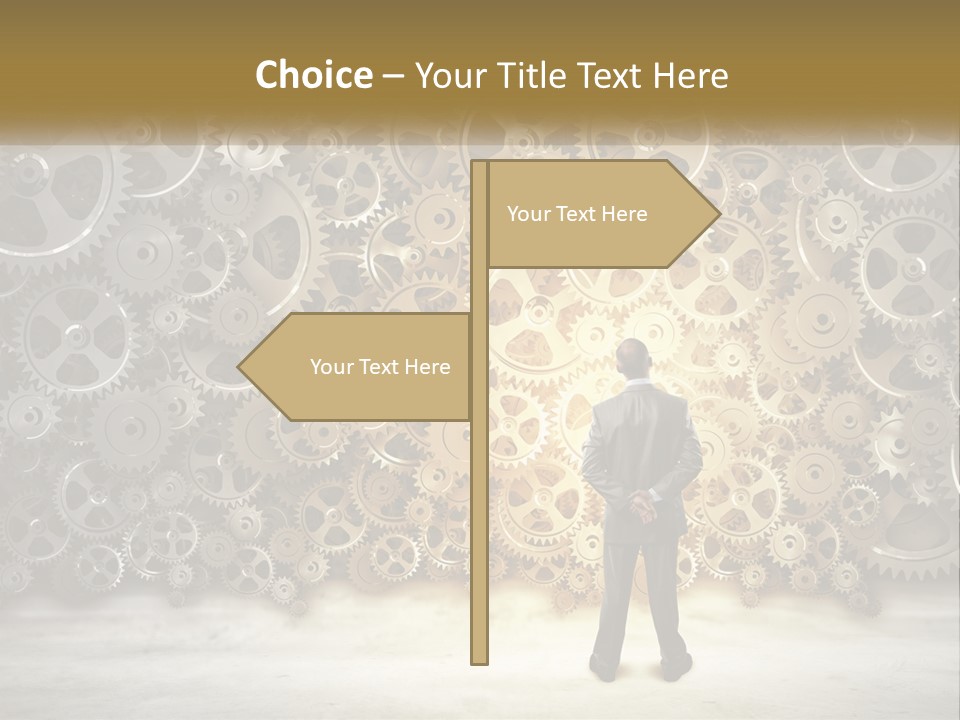 A Man Standing In Front Of A Wall Of Gears PowerPoint Template