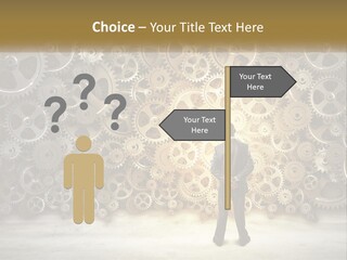 A Man Standing In Front Of A Wall Of Gears PowerPoint Template