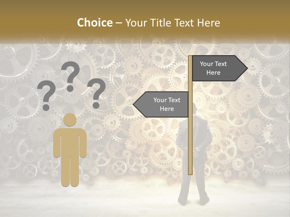 A Man Standing In Front Of A Wall Of Gears PowerPoint Template