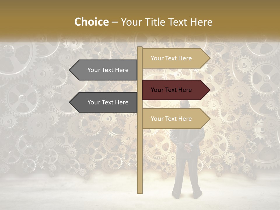A Man Standing In Front Of A Wall Of Gears PowerPoint Template