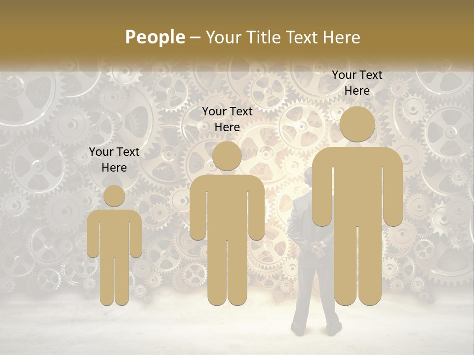 A Man Standing In Front Of A Wall Of Gears PowerPoint Template
