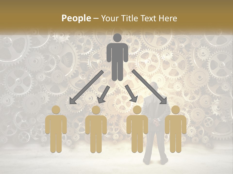 A Man Standing In Front Of A Wall Of Gears PowerPoint Template