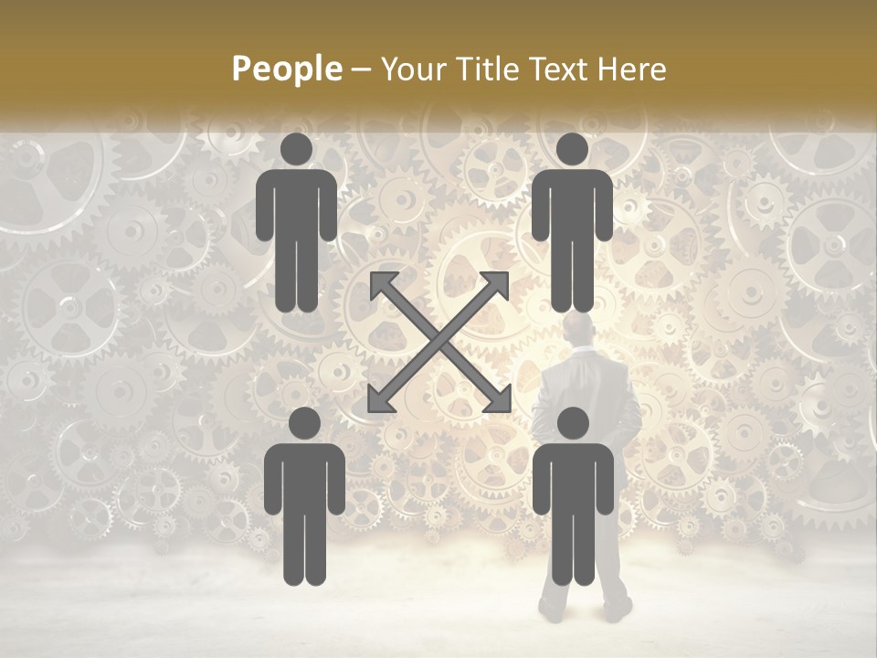 A Man Standing In Front Of A Wall Of Gears PowerPoint Template
