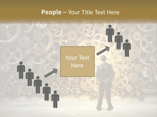 A Man Standing In Front Of A Wall Of Gears PowerPoint Template
