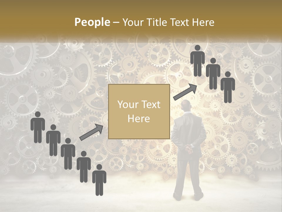 A Man Standing In Front Of A Wall Of Gears PowerPoint Template