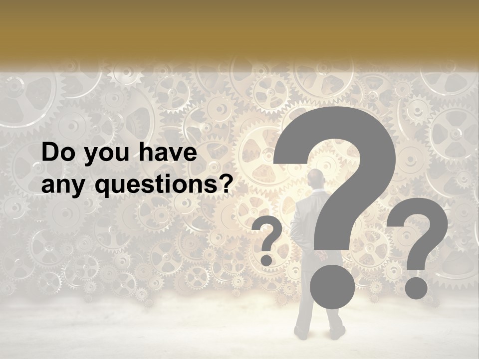 A Man Standing In Front Of A Wall Of Gears PowerPoint Template