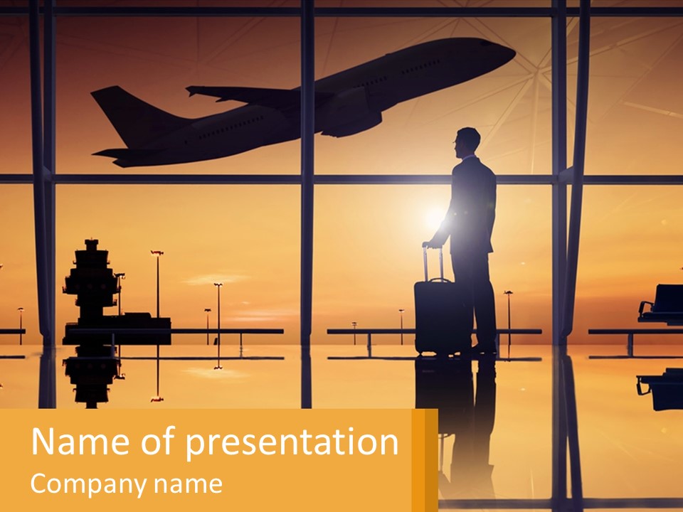 A Silhouette Of A Man With A Suitcase In Front Of A Window PowerPoint Template