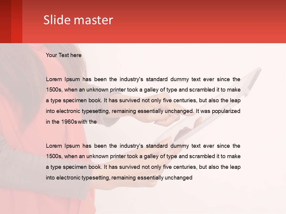 A Woman Holding A Tablet Computer In Her Hands PowerPoint Template