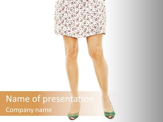 A Woman In A Dress Is Holding A Cell Phone PowerPoint Template