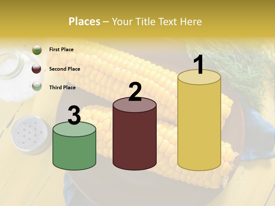 Corn On The Cob On A Plate With Salt And Pepper PowerPoint Template