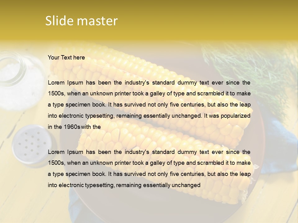 Corn On The Cob On A Plate With Salt And Pepper PowerPoint Template