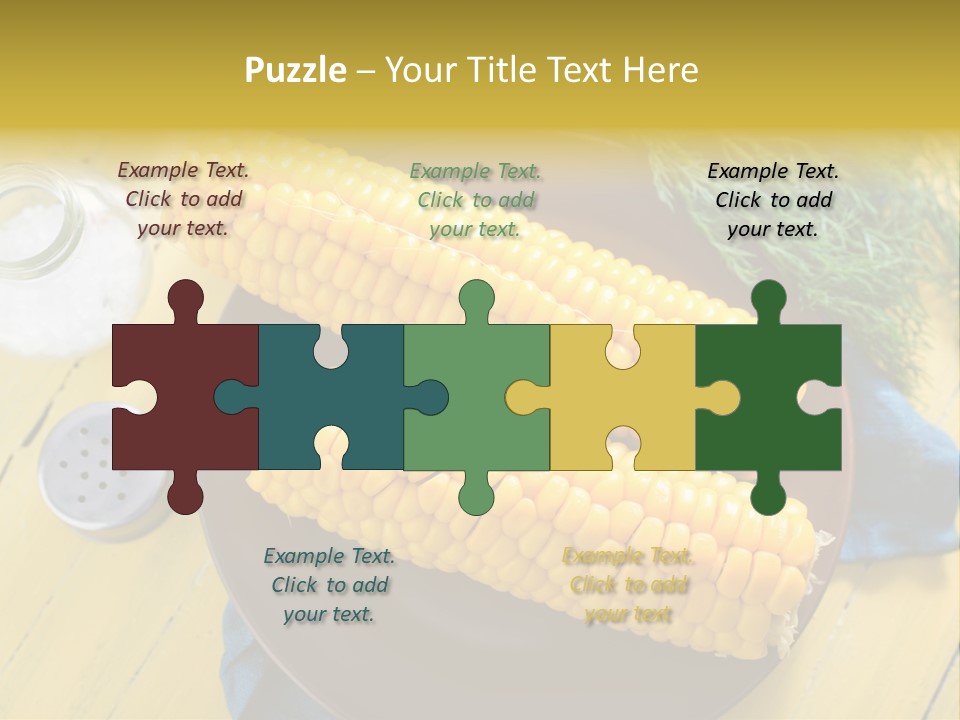 Corn On The Cob On A Plate With Salt And Pepper PowerPoint Template