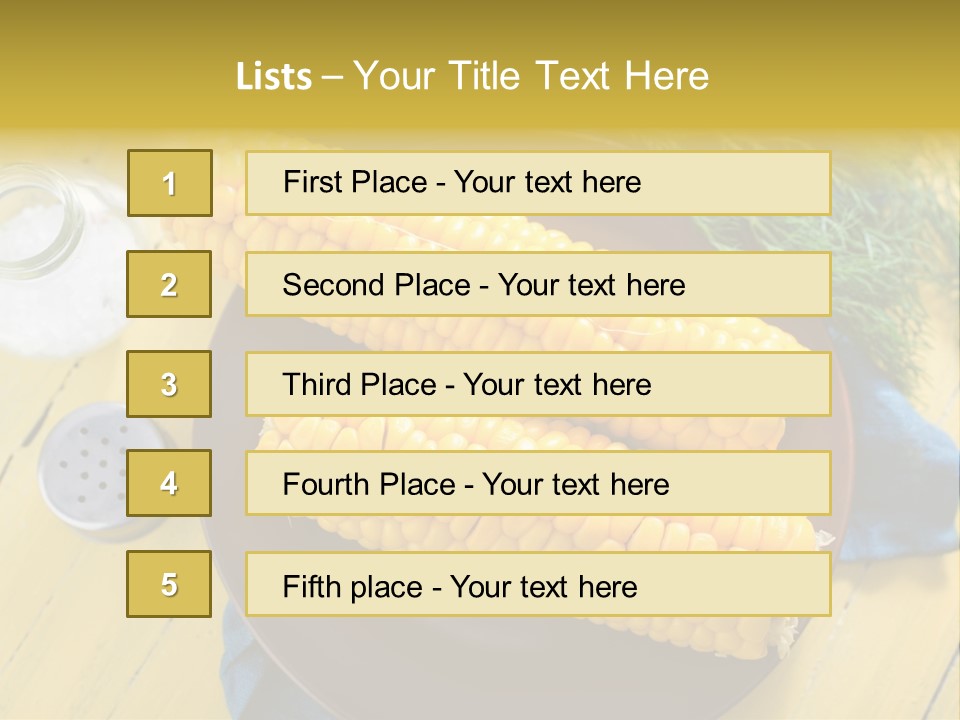 Corn On The Cob On A Plate With Salt And Pepper PowerPoint Template