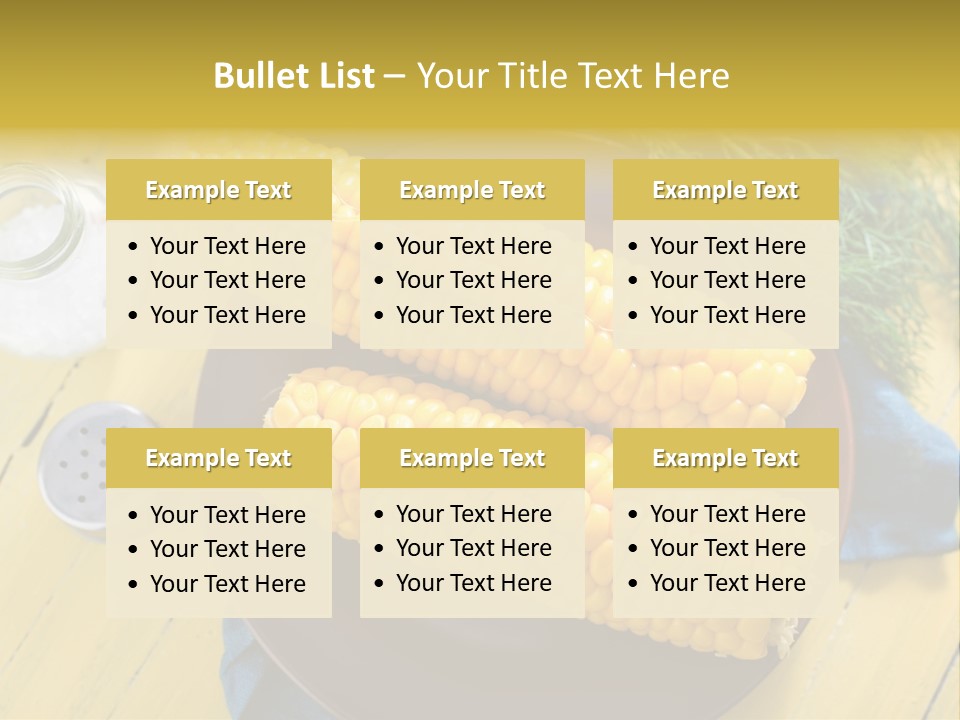 Corn On The Cob On A Plate With Salt And Pepper PowerPoint Template