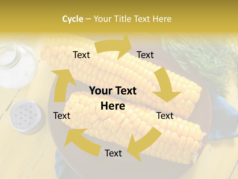 Corn On The Cob On A Plate With Salt And Pepper PowerPoint Template