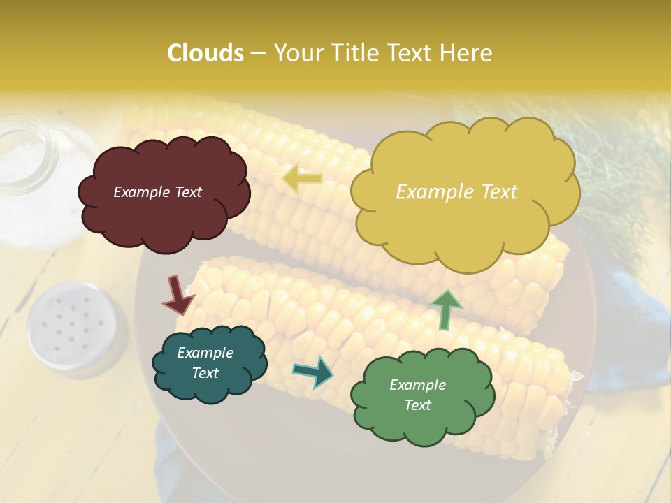 Corn On The Cob On A Plate With Salt And Pepper PowerPoint Template