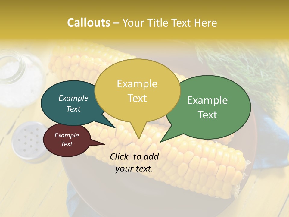 Corn On The Cob On A Plate With Salt And Pepper PowerPoint Template