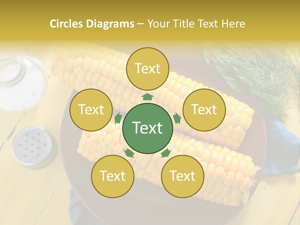 Corn On The Cob On A Plate With Salt And Pepper PowerPoint Template