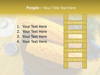 Corn On The Cob On A Plate With Salt And Pepper PowerPoint Template