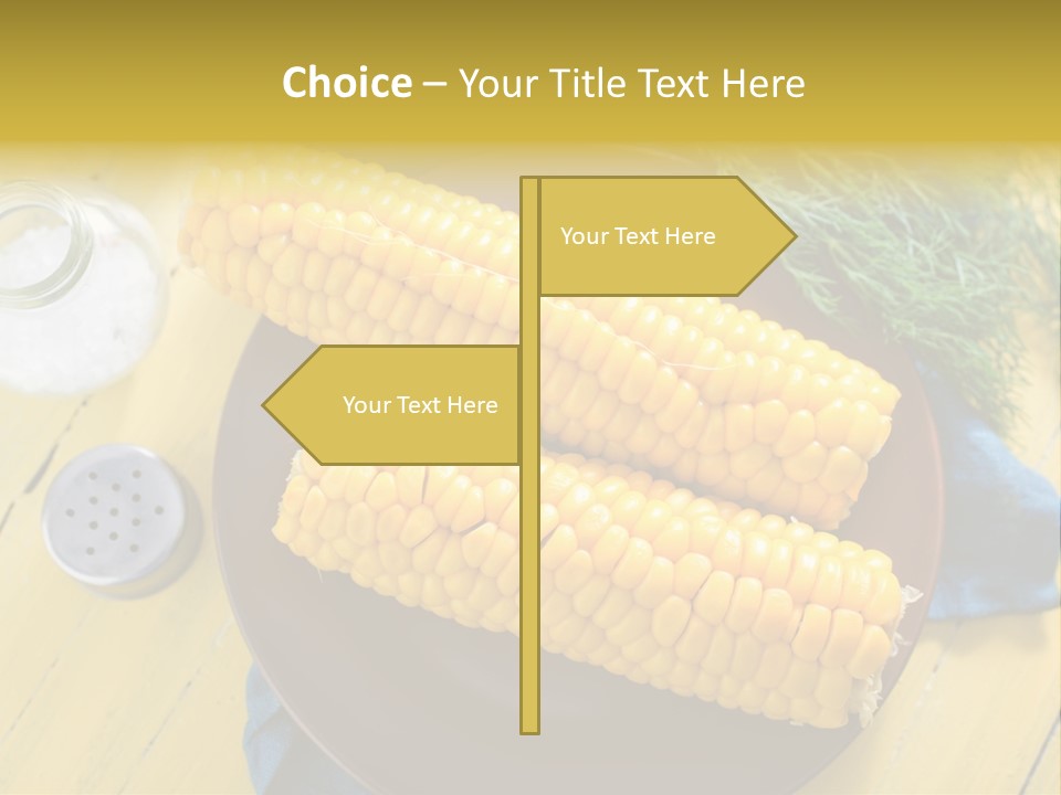 Corn On The Cob On A Plate With Salt And Pepper PowerPoint Template