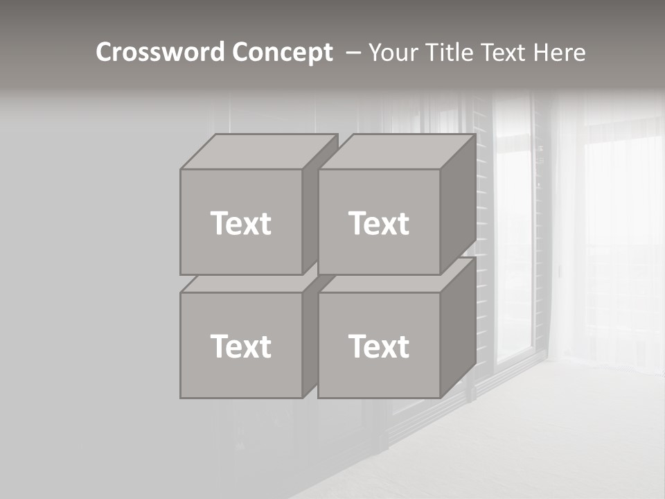 A Black And White Photo Of A Room With Glass Doors PowerPoint Template