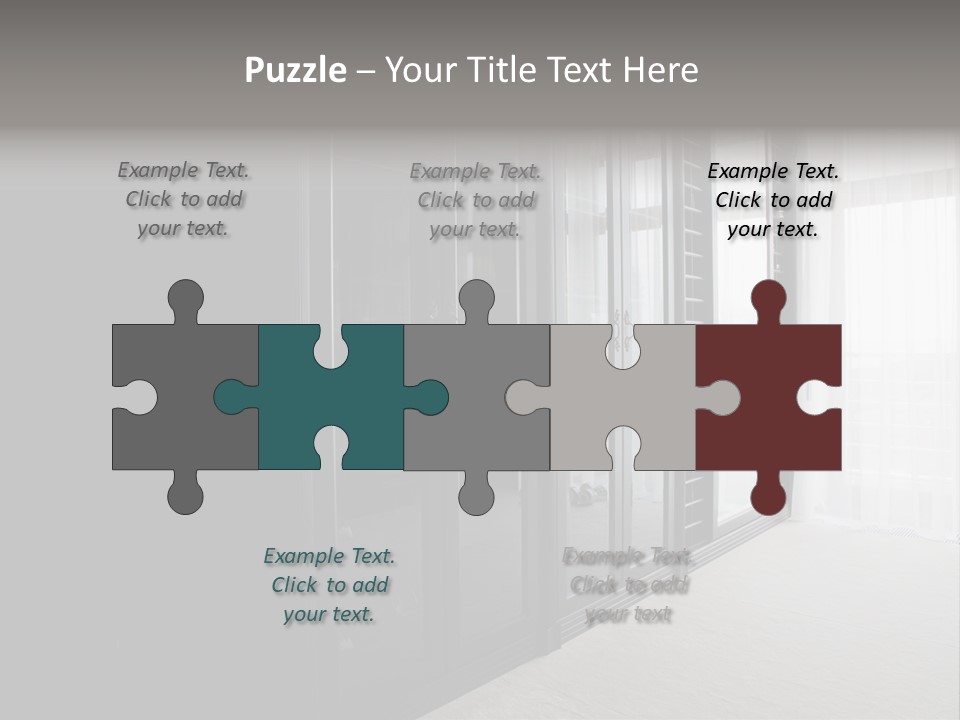 A Black And White Photo Of A Room With Glass Doors PowerPoint Template