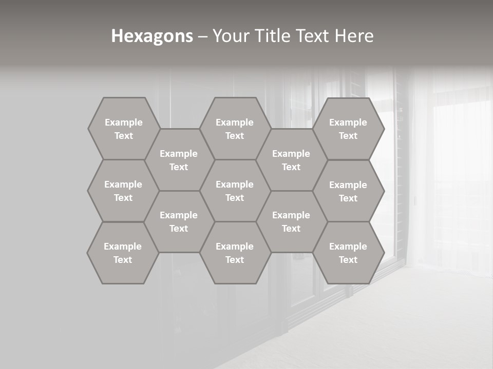 A Black And White Photo Of A Room With Glass Doors PowerPoint Template