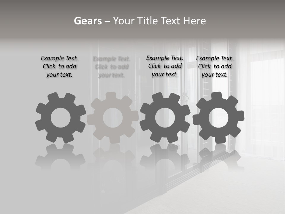 A Black And White Photo Of A Room With Glass Doors PowerPoint Template