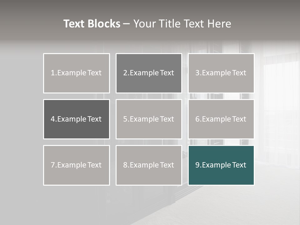 A Black And White Photo Of A Room With Glass Doors PowerPoint Template