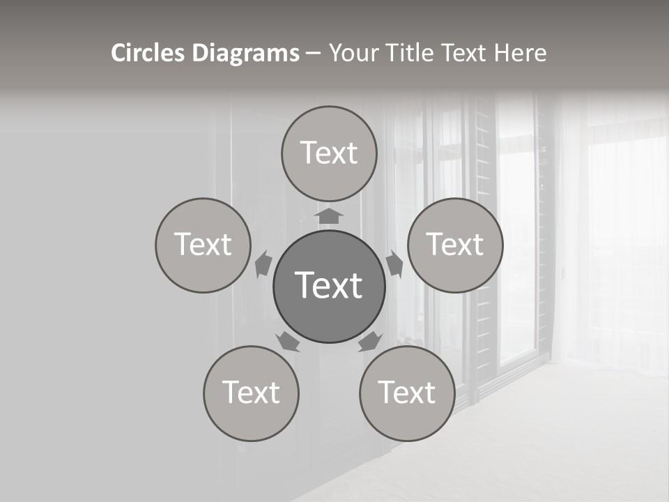 A Black And White Photo Of A Room With Glass Doors PowerPoint Template