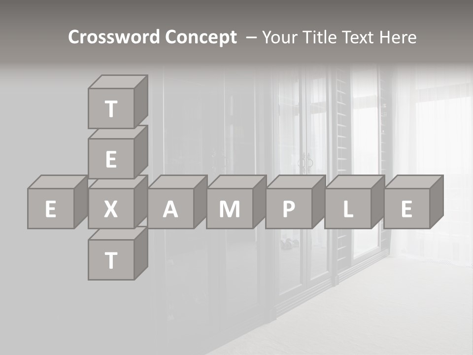 A Black And White Photo Of A Room With Glass Doors PowerPoint Template