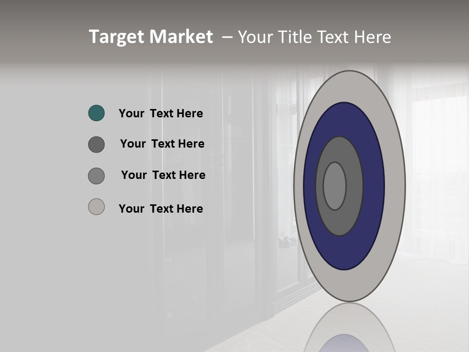 A Black And White Photo Of A Room With Glass Doors PowerPoint Template