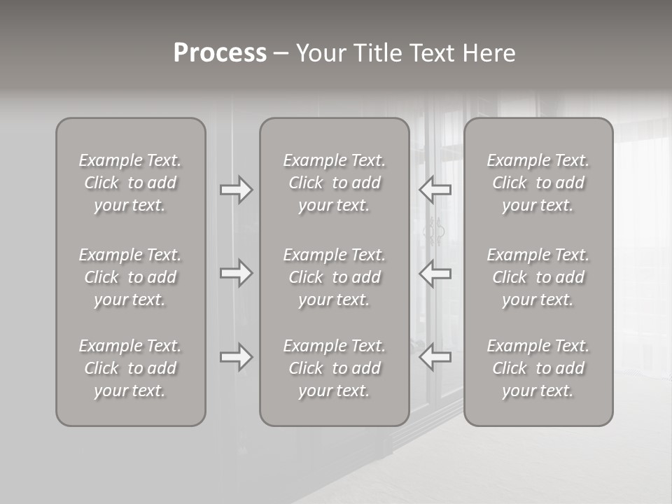 A Black And White Photo Of A Room With Glass Doors PowerPoint Template