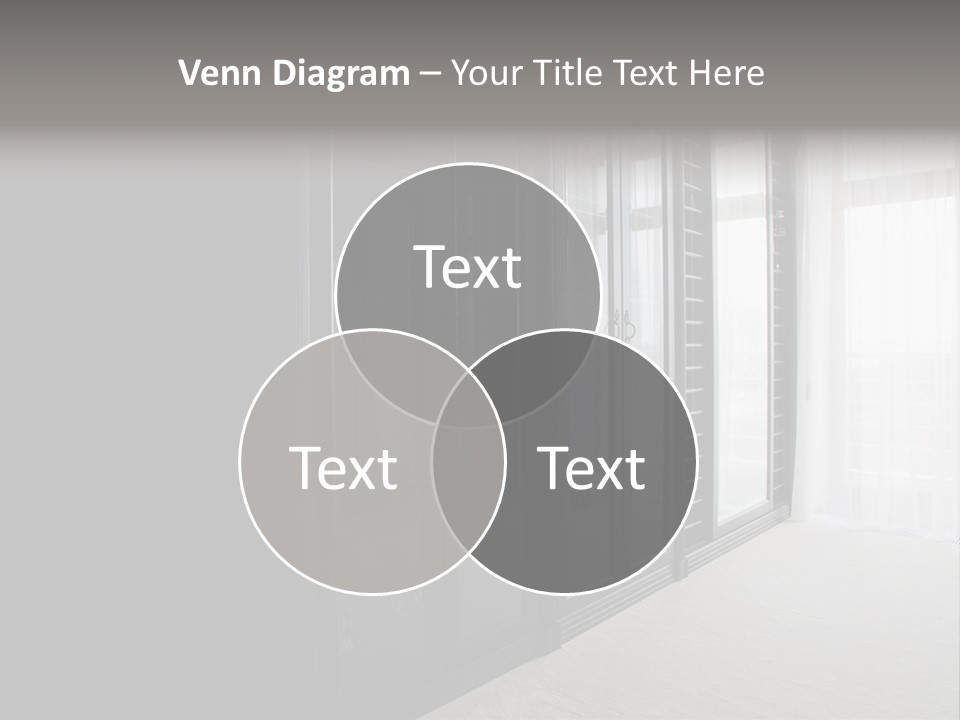 A Black And White Photo Of A Room With Glass Doors PowerPoint Template