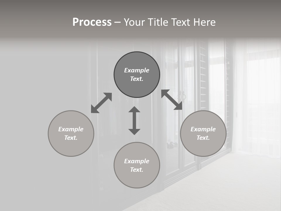 A Black And White Photo Of A Room With Glass Doors PowerPoint Template