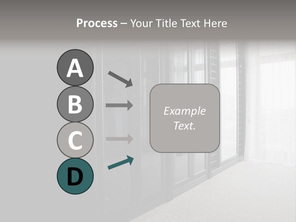 A Black And White Photo Of A Room With Glass Doors PowerPoint Template