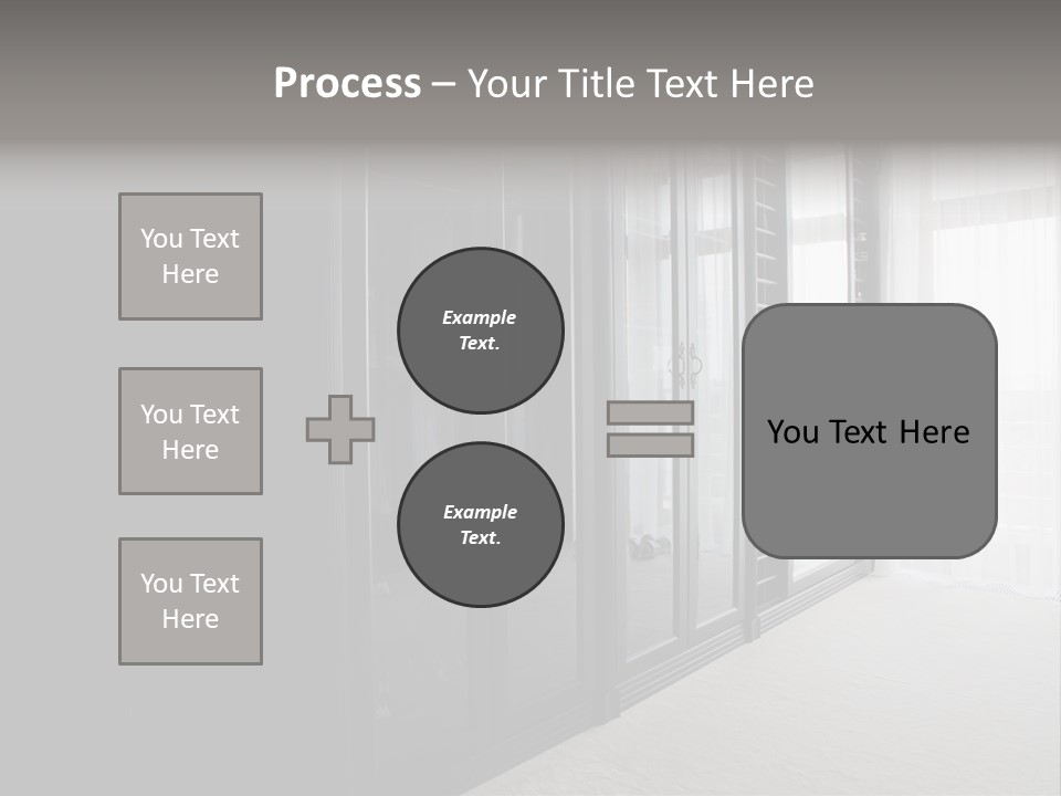 A Black And White Photo Of A Room With Glass Doors PowerPoint Template