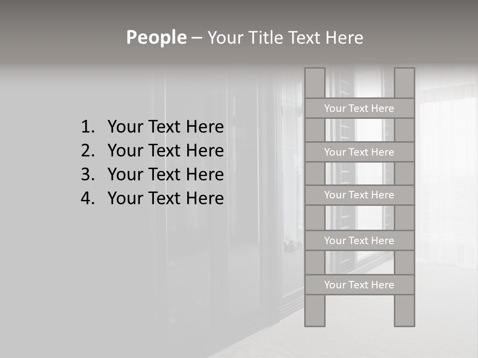 A Black And White Photo Of A Room With Glass Doors PowerPoint Template