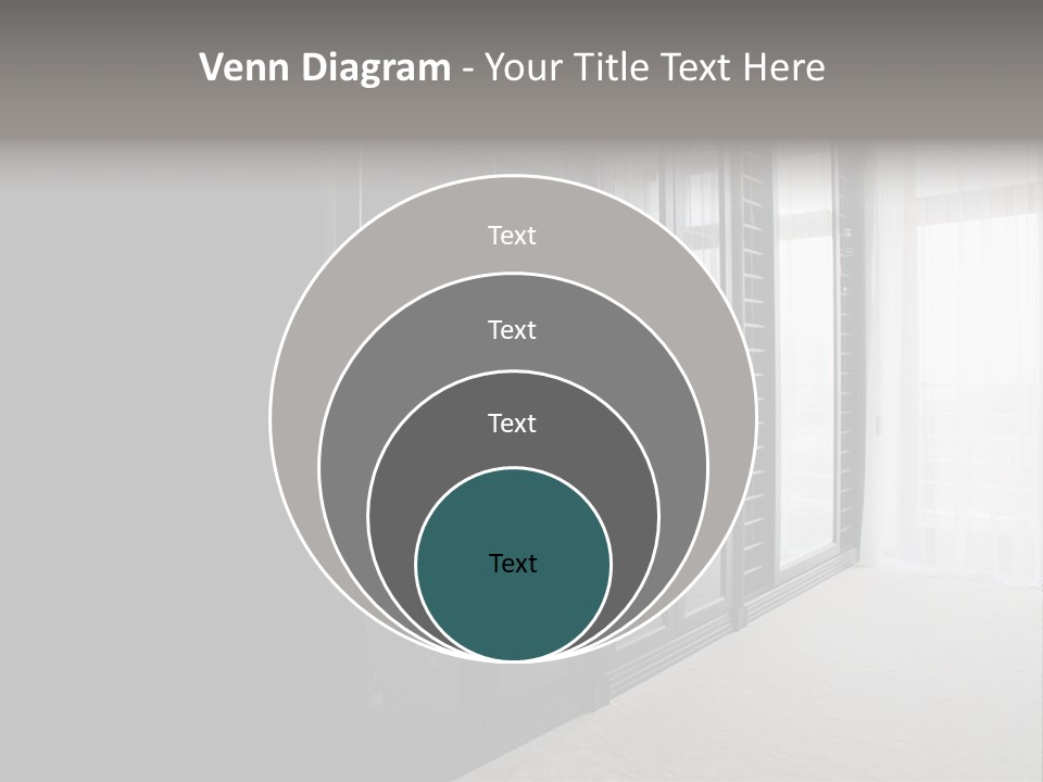 A Black And White Photo Of A Room With Glass Doors PowerPoint Template